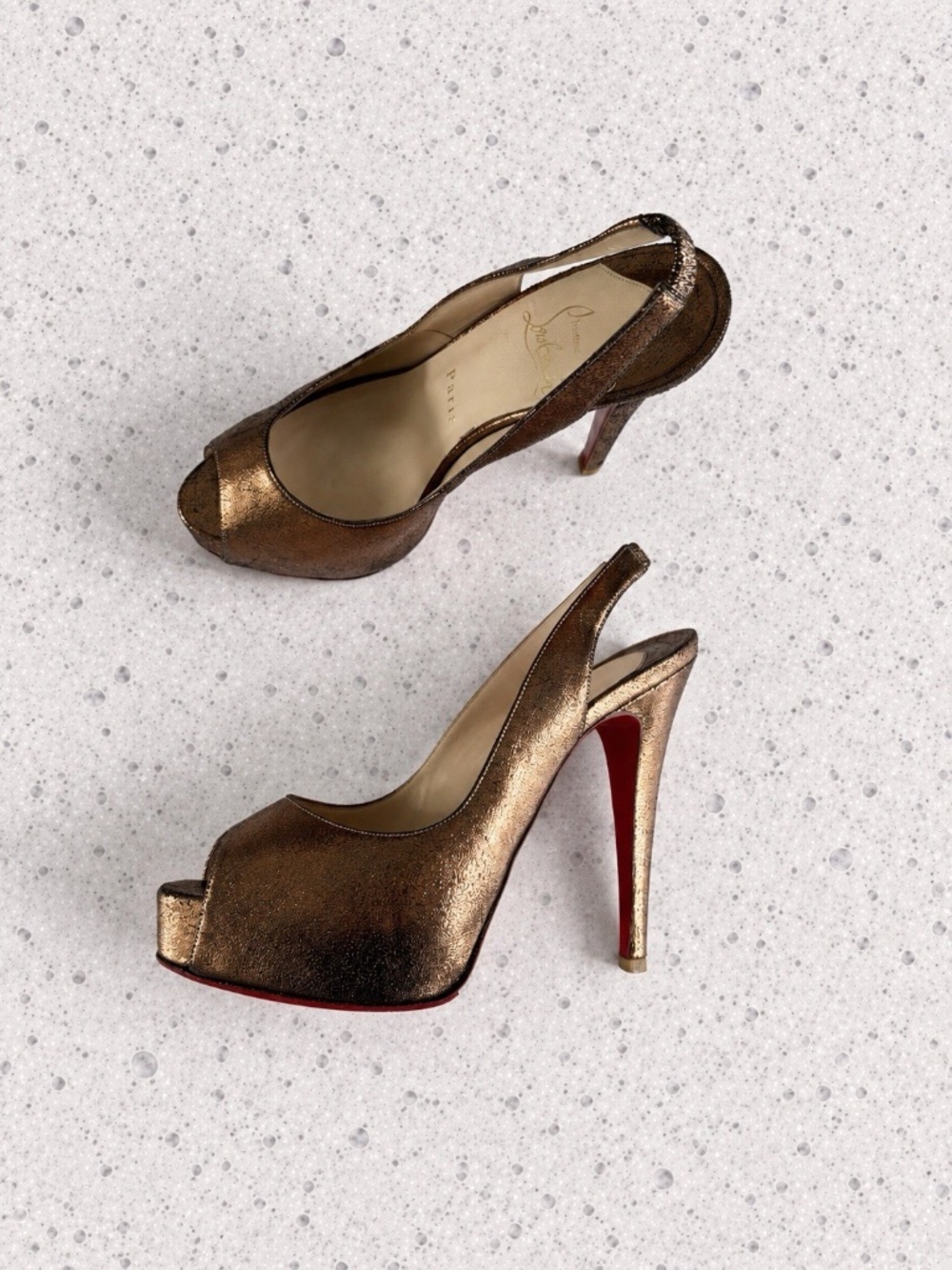 Christian Louboutin Heels Height 120 mm Bronze Leather Sz 35 / 5 US Authentic❤️